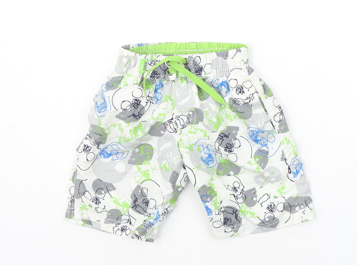 Rebal Boys White Geometric  Sweat Shorts Size 2-3 Years - SWIM SHORTS