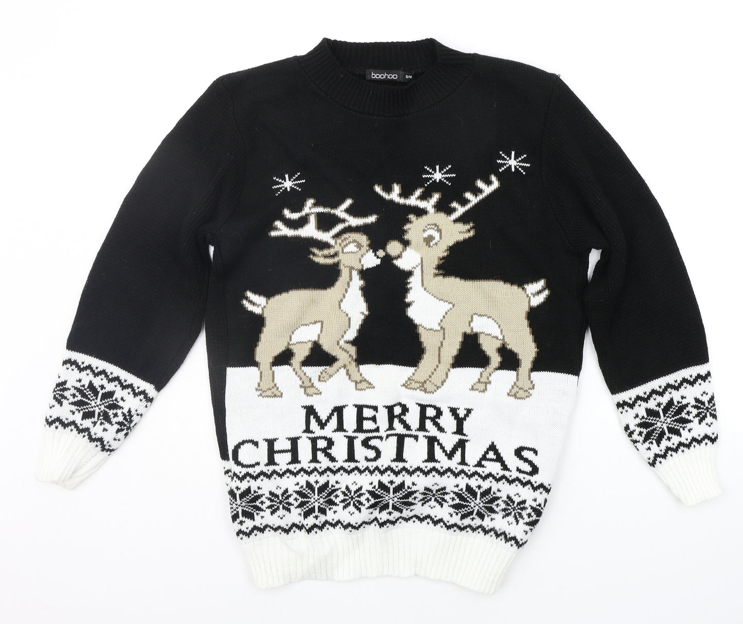 Boohoo Womens Black Geometric  Pullover Jumper Size M  - CHRITMAS