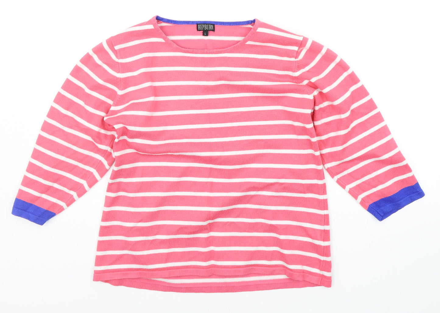 Hepburn Womens Pink Striped  Pullover Jumper Size L