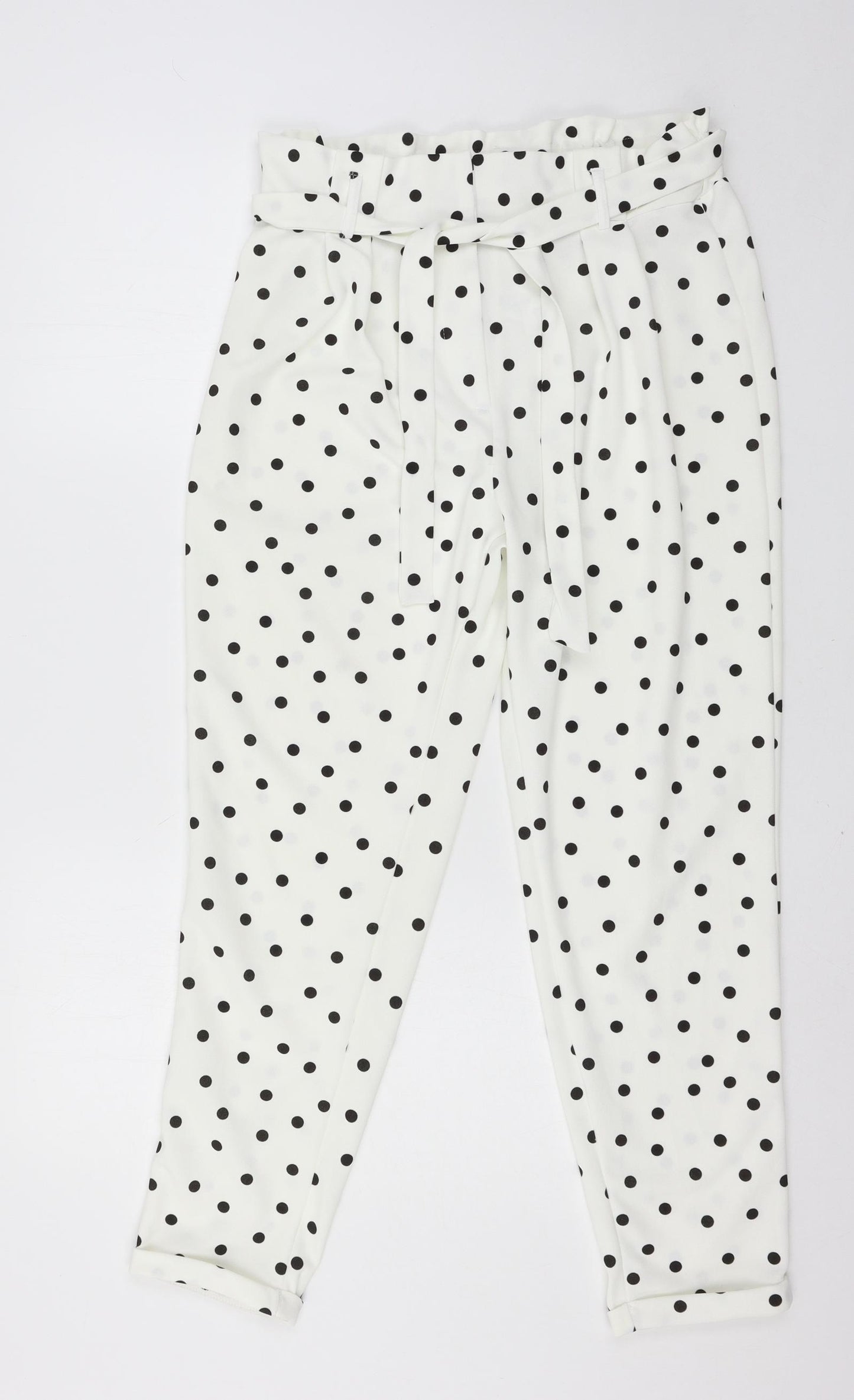Primark Womens White Polka Dot  Trousers  Size 12 L27 in