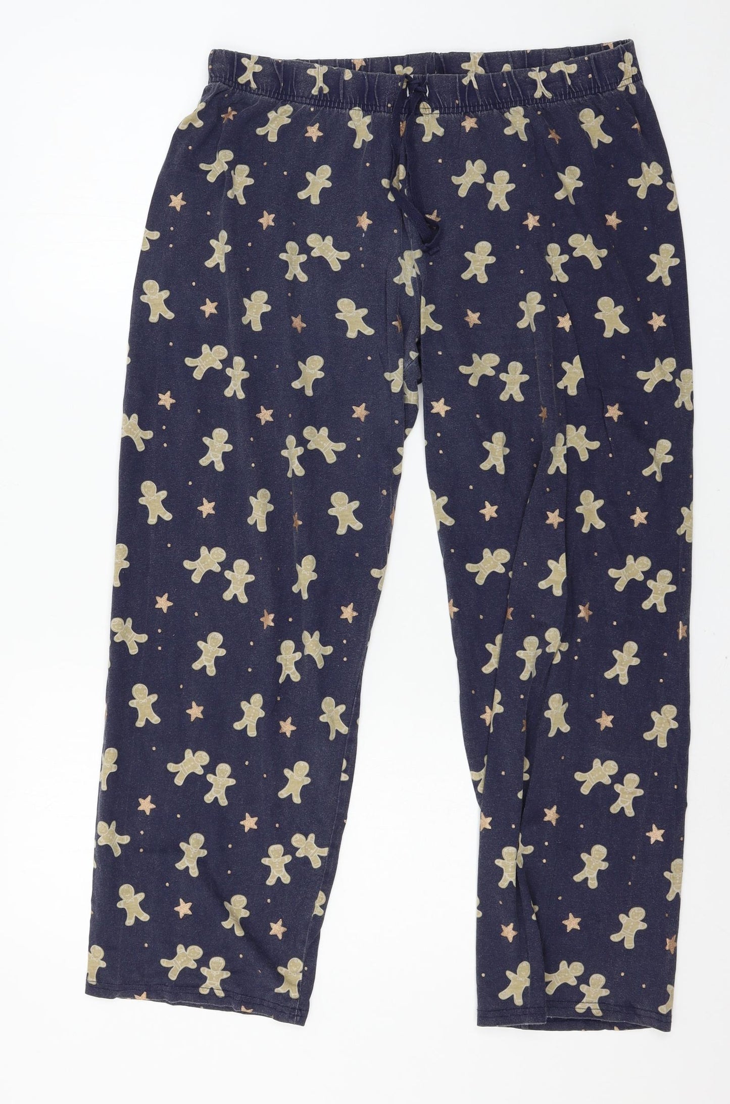 Primark Womens Blue Geometric Jersey Capri Pyjama Pants Size 12  - Gingerbread Man