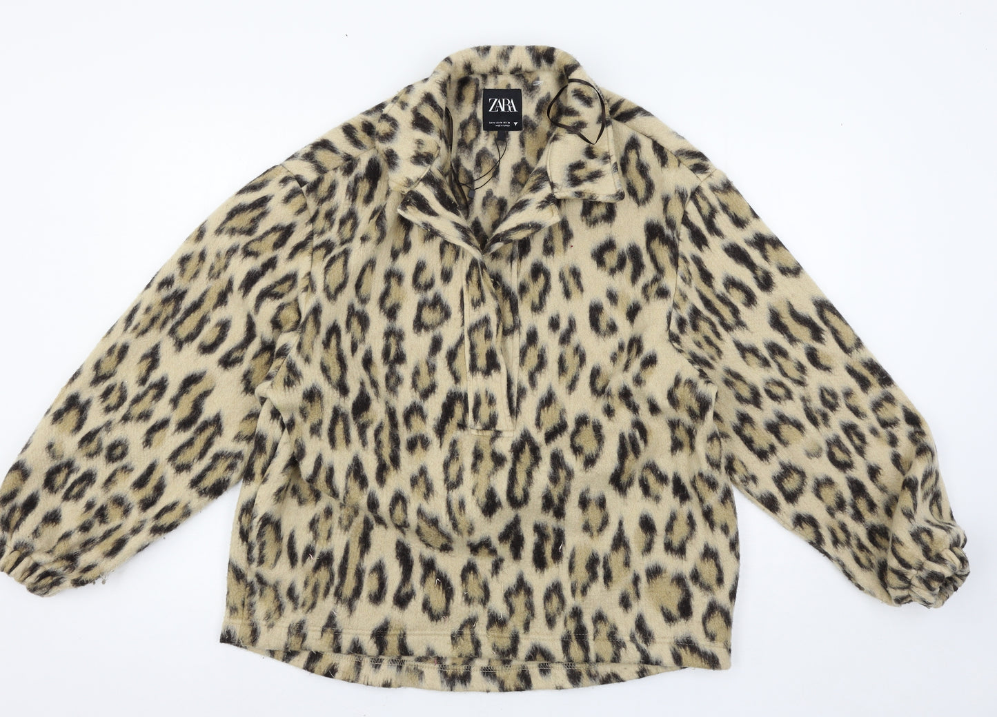 Zara Womens Beige Animal Print Fleece Jacket  Size M