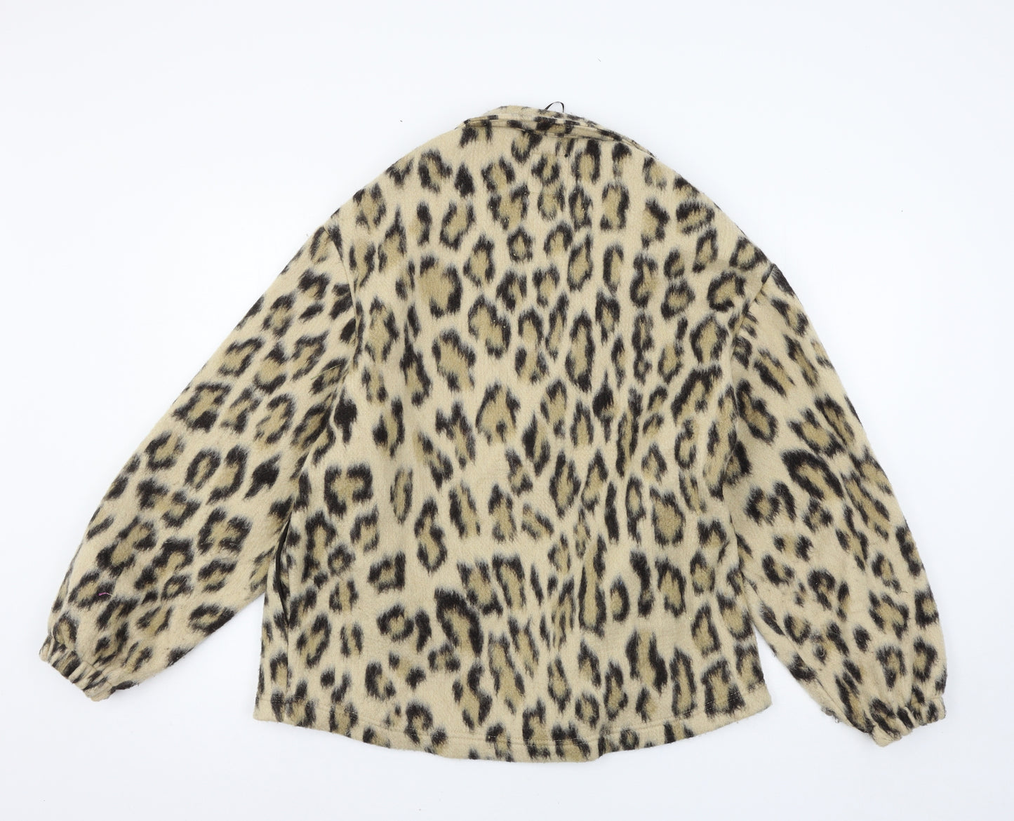 Zara Womens Beige Animal Print Fleece Jacket  Size M