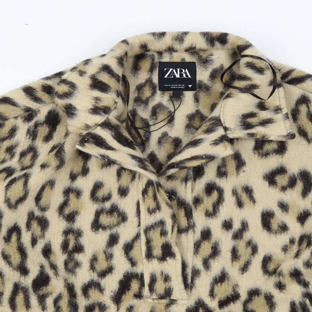 Zara Womens Beige Animal Print Fleece Jacket  Size M