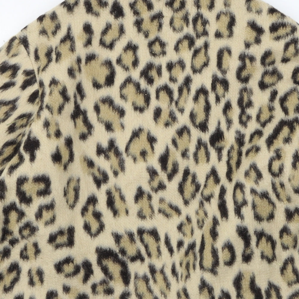 Zara Womens Beige Animal Print Fleece Jacket  Size M