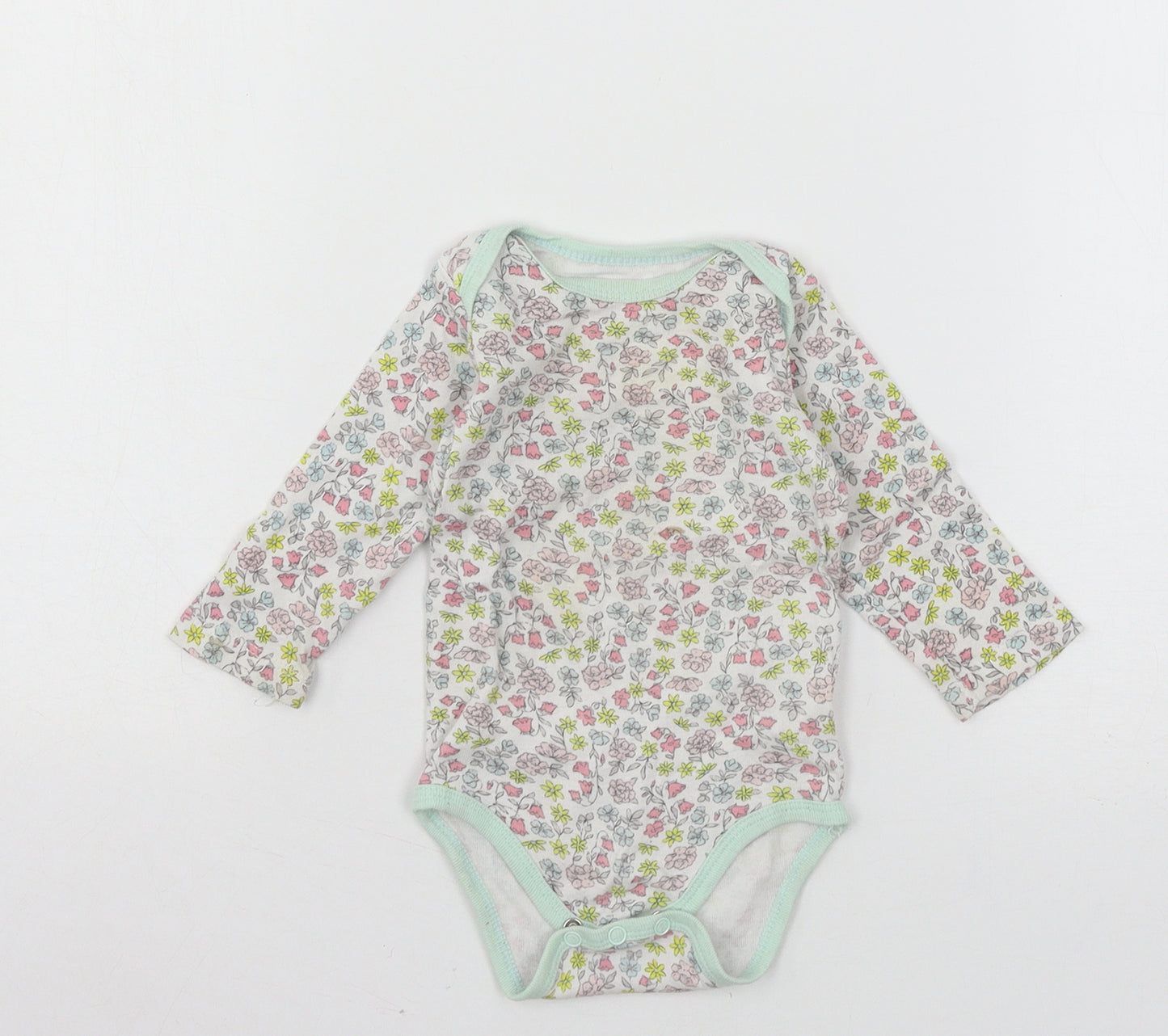 Preworn Girls Multicoloured Floral Jersey Babygrow One-Piece Size 6-9 Months
