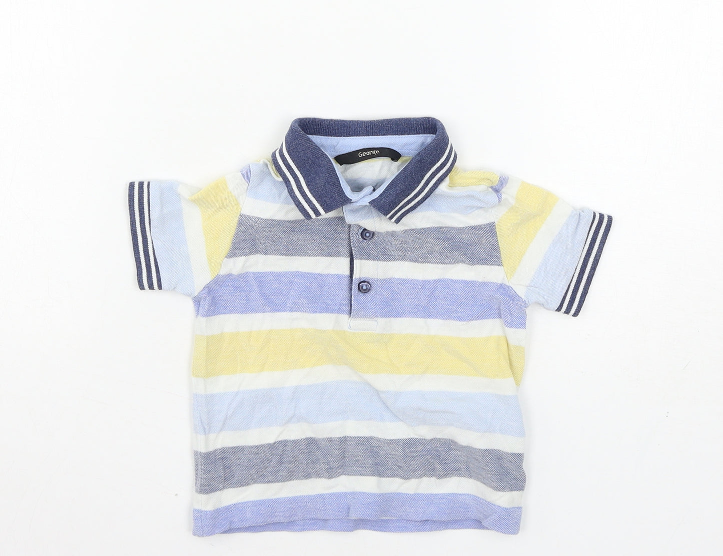 George Boys Blue Striped Jersey Basic T-Shirt Size 12-18 Months