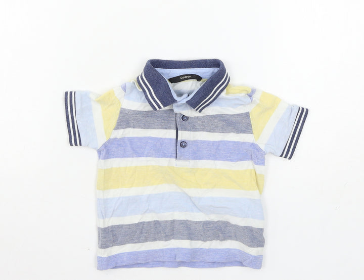 George Boys Blue Striped Jersey Basic T-Shirt Size 12-18 Months