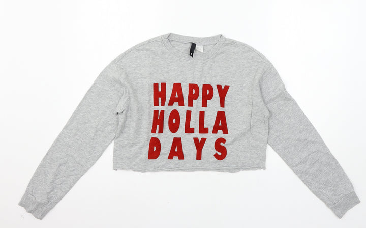 Divided by H&M Womens Grey Jersey Pullover Sweatshirt Size S - Happy holidays