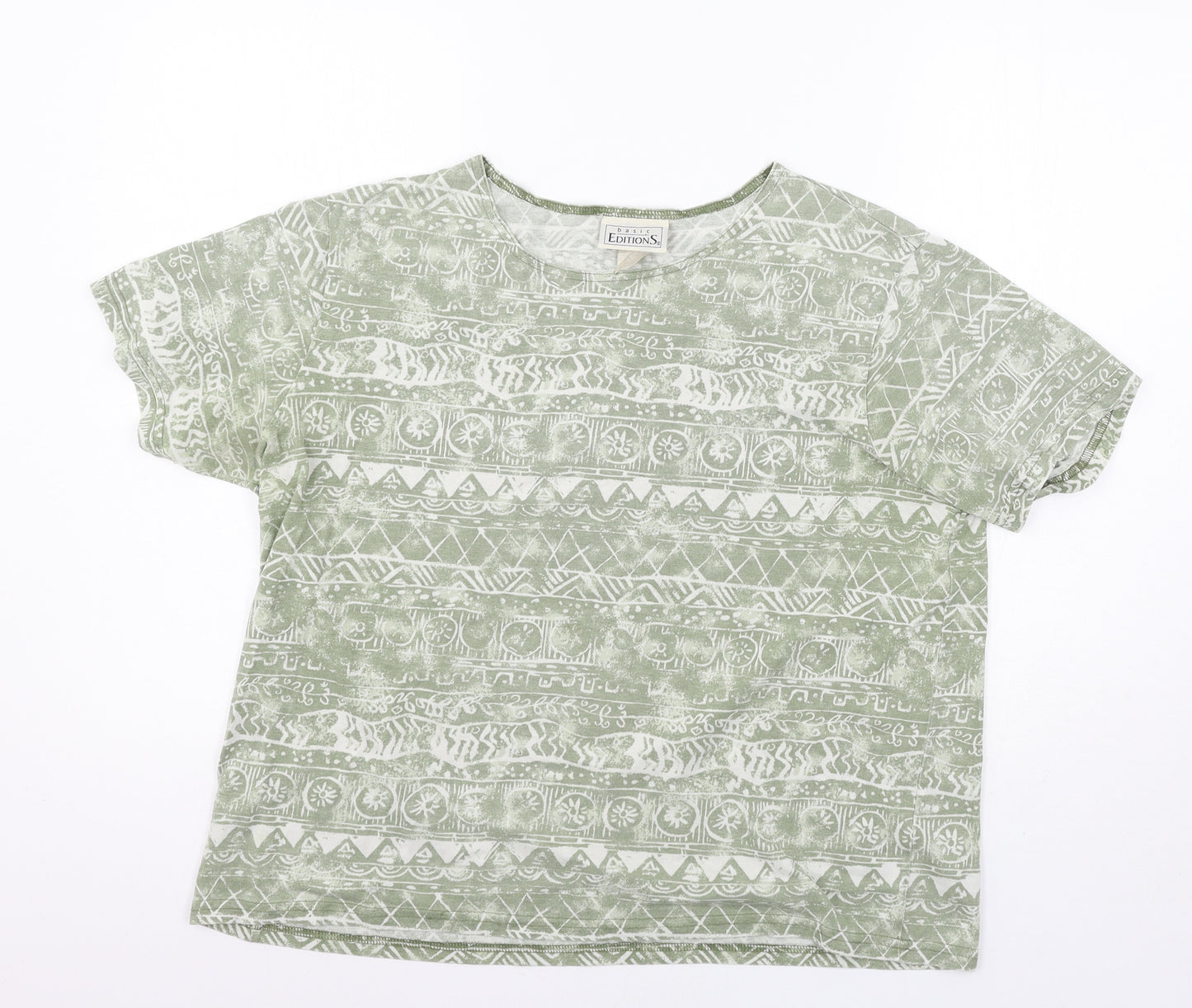 Basic Edition Womens Green Geometric Jersey Basic T-Shirt Size M