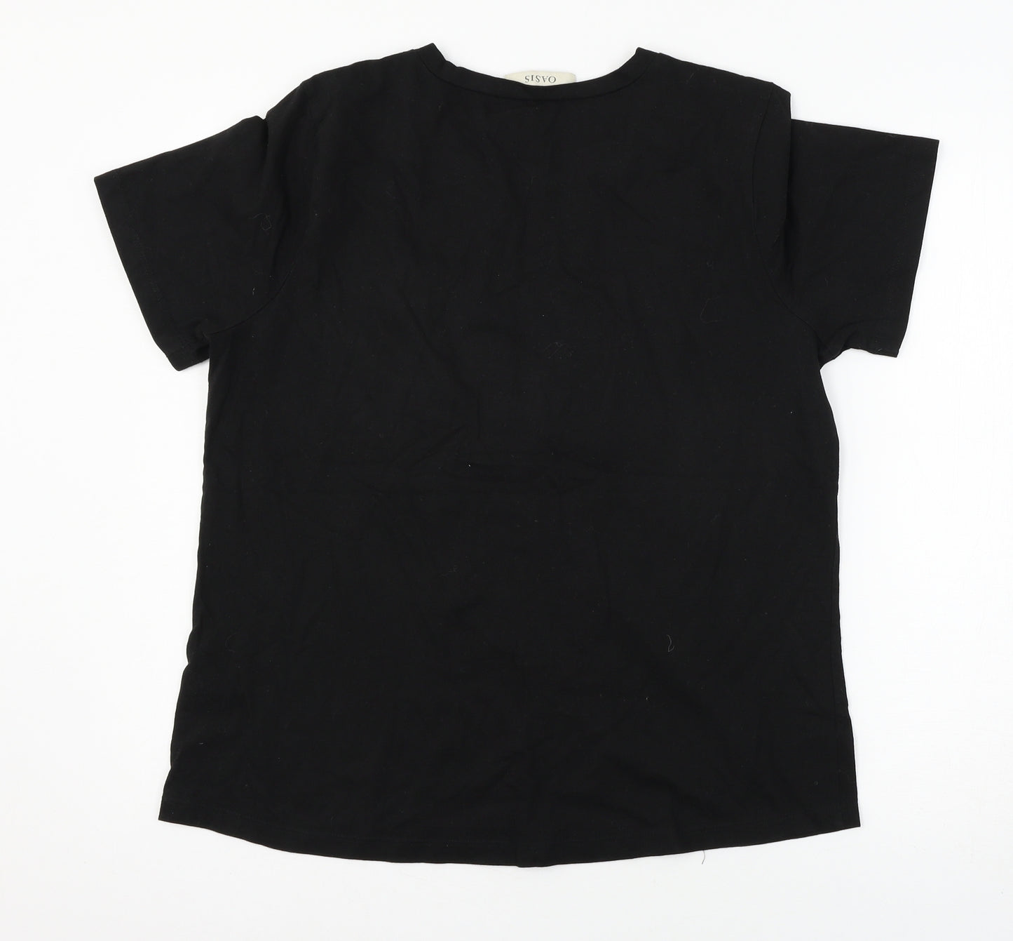 Oasis Womens Black  Jersey Basic T-Shirt Size L  - Palm Tree