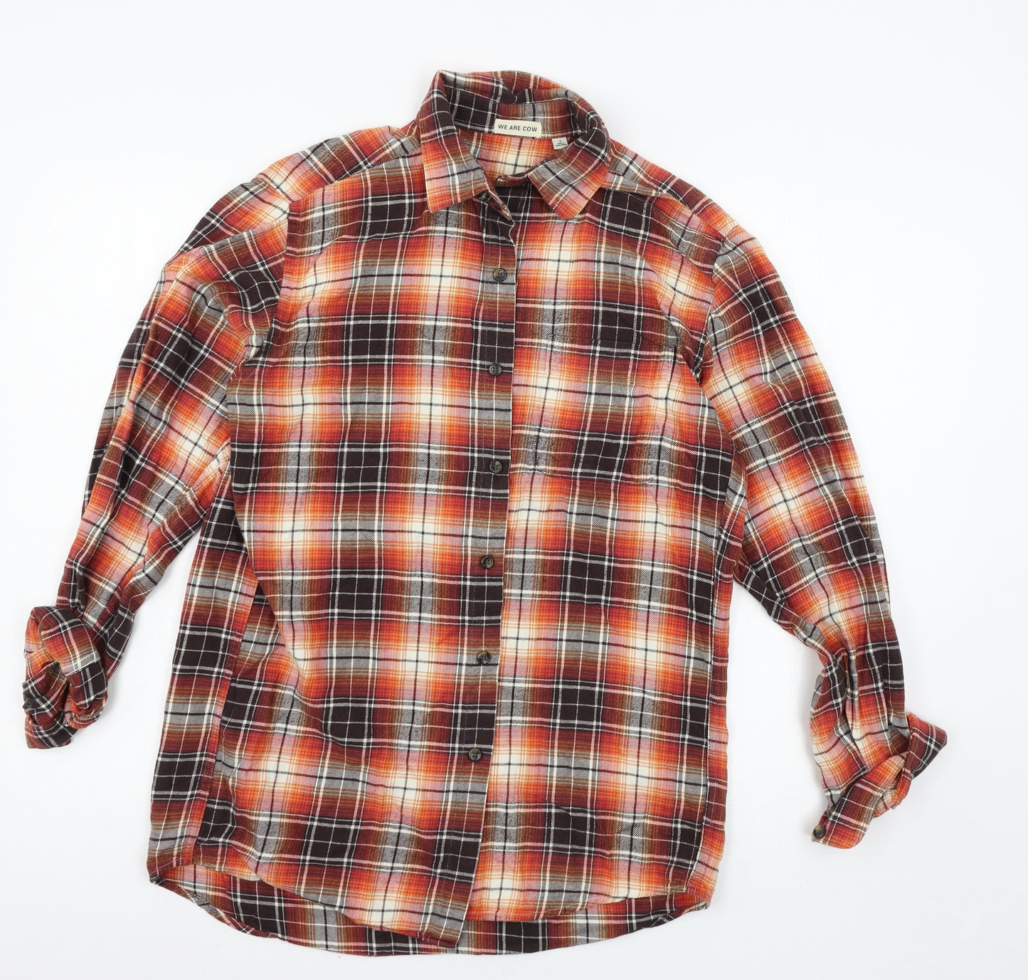COW Mens Orange Plaid   Button-Up Size S