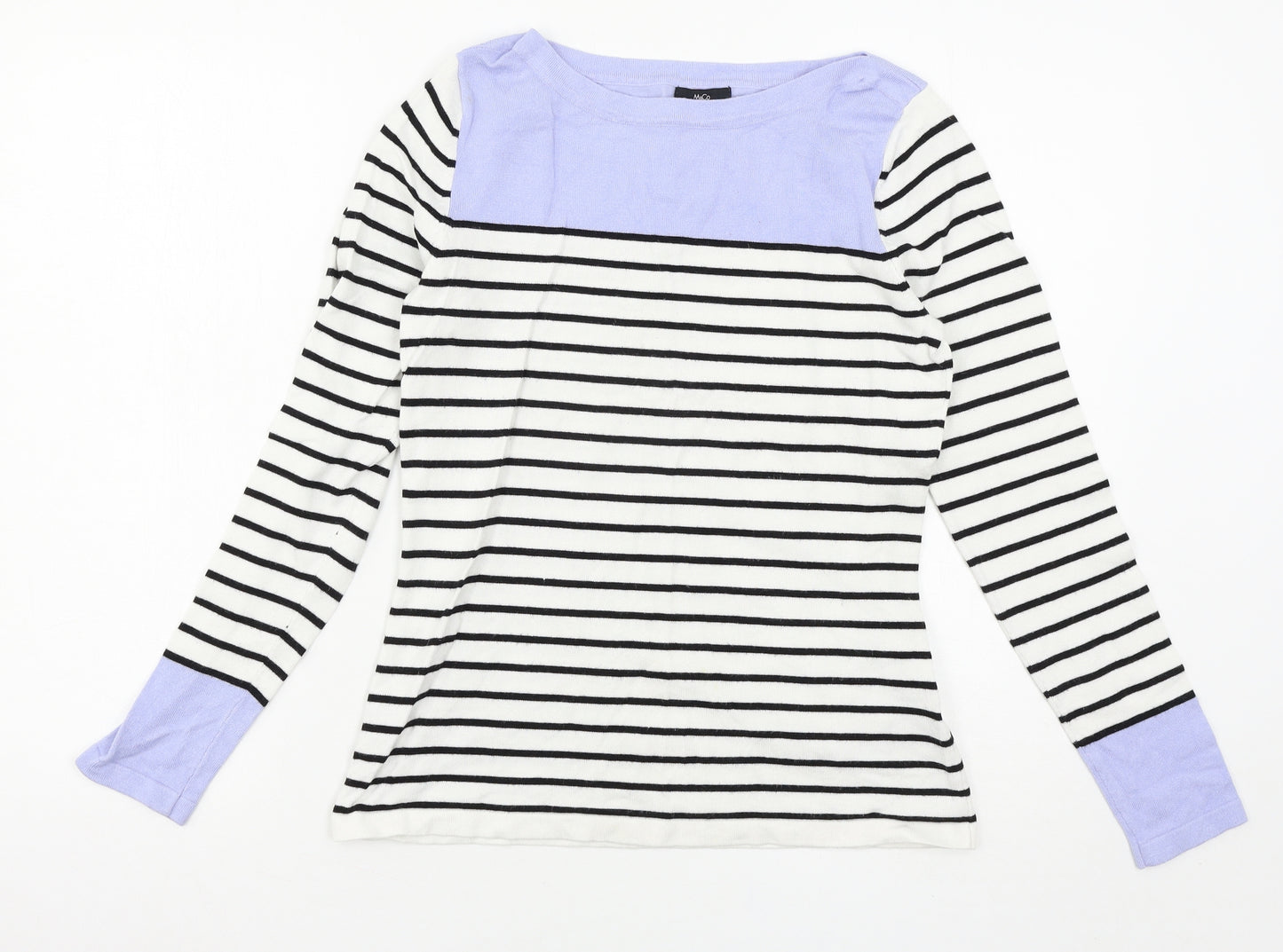 Marks and Spencer Womens White Striped Knit Basic T-Shirt Size 12