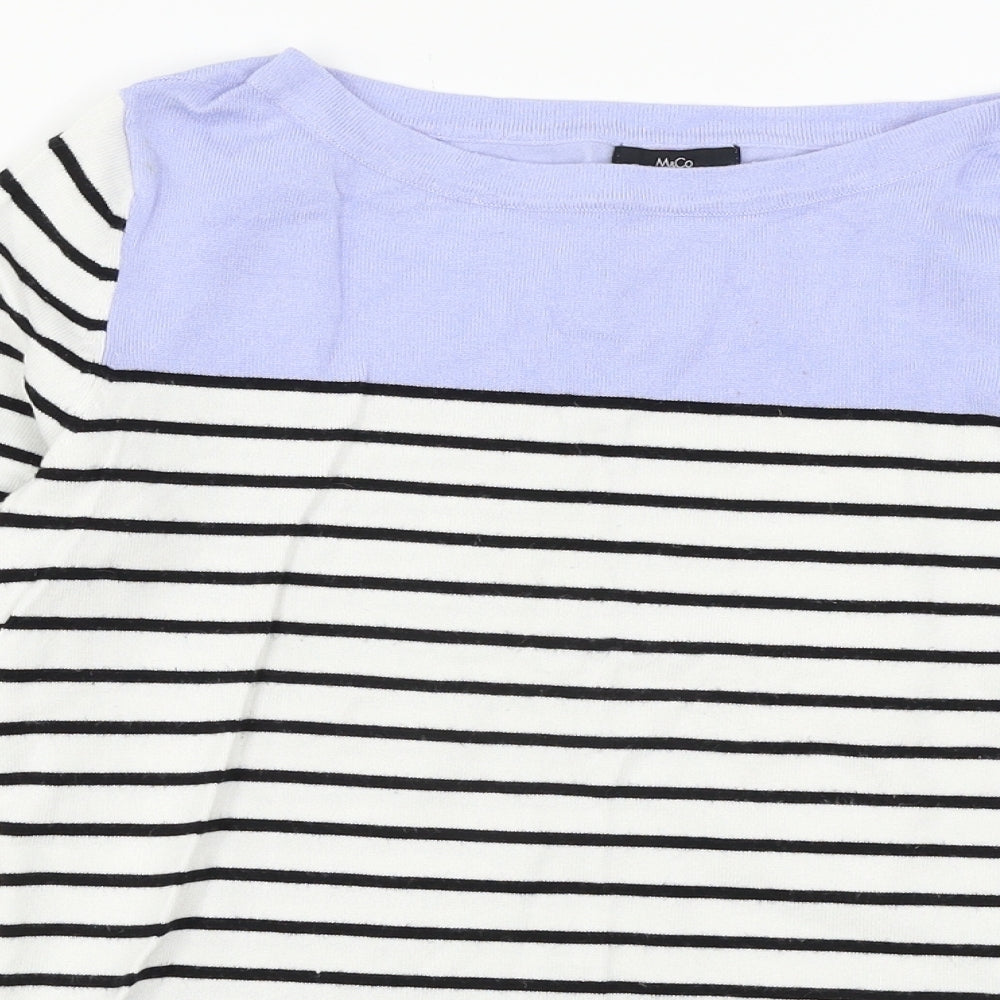 Marks and Spencer Womens White Striped Knit Basic T-Shirt Size 12