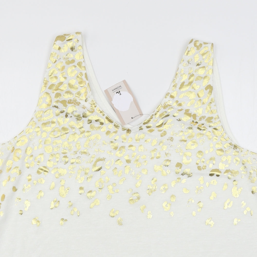 TU Womens White Animal Print Jersey Basic Tank Size 20