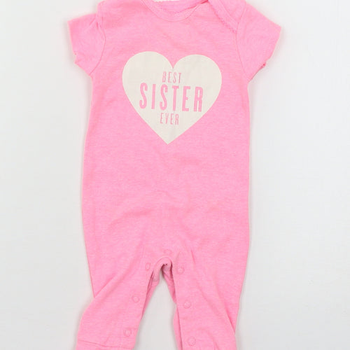Preworn Girls Pink Geometric Jersey Babygrow One-Piece Size 0-3 Months  - Best Sister