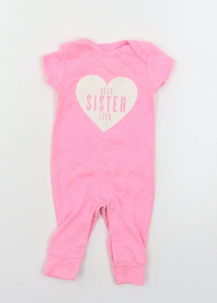 Preworn Girls Pink Geometric Jersey Babygrow One-Piece Size 0-3 Months - Best Sister