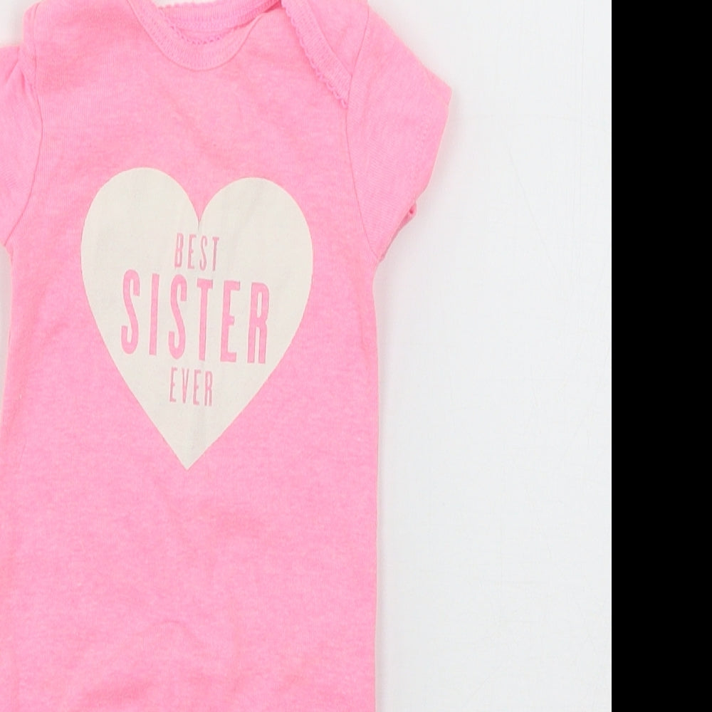 Preworn Girls Pink Geometric Jersey Babygrow One-Piece Size 0-3 Months  - Best Sister