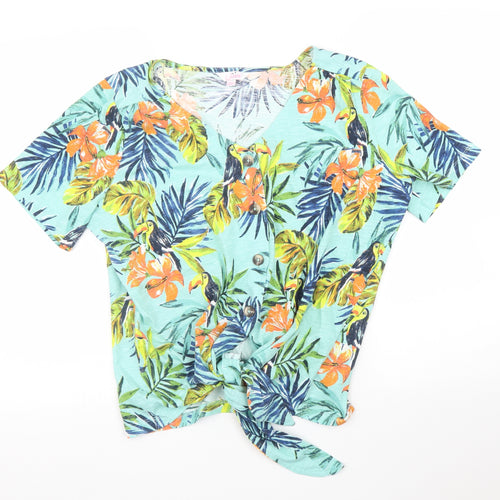 Julipa Womens Blue Floral  Basic Blouse Size 14