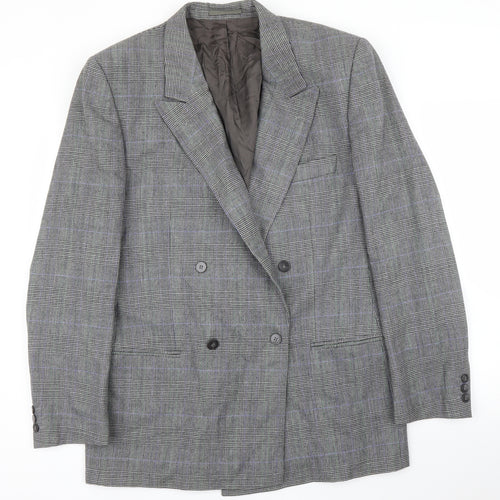 HUGO BOSS Mens Grey Plaid  Jacket Suit Jacket Size 46