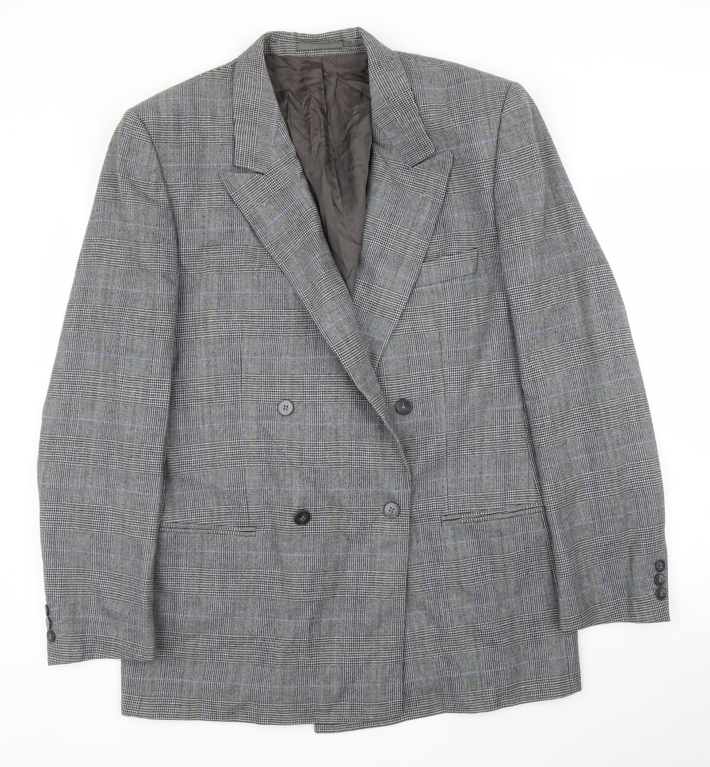 HUGO BOSS Mens Grey Plaid  Jacket Suit Jacket Size 46