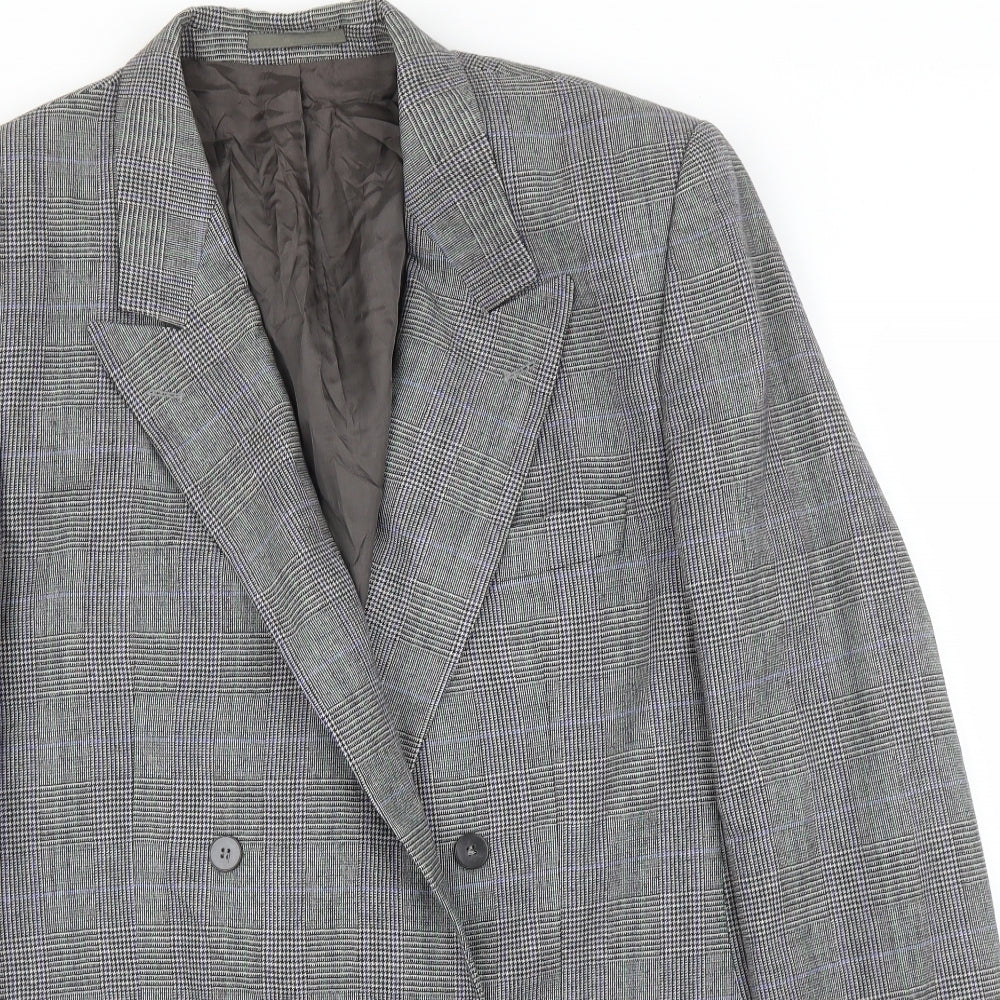 HUGO BOSS Mens Grey Plaid  Jacket Suit Jacket Size 46