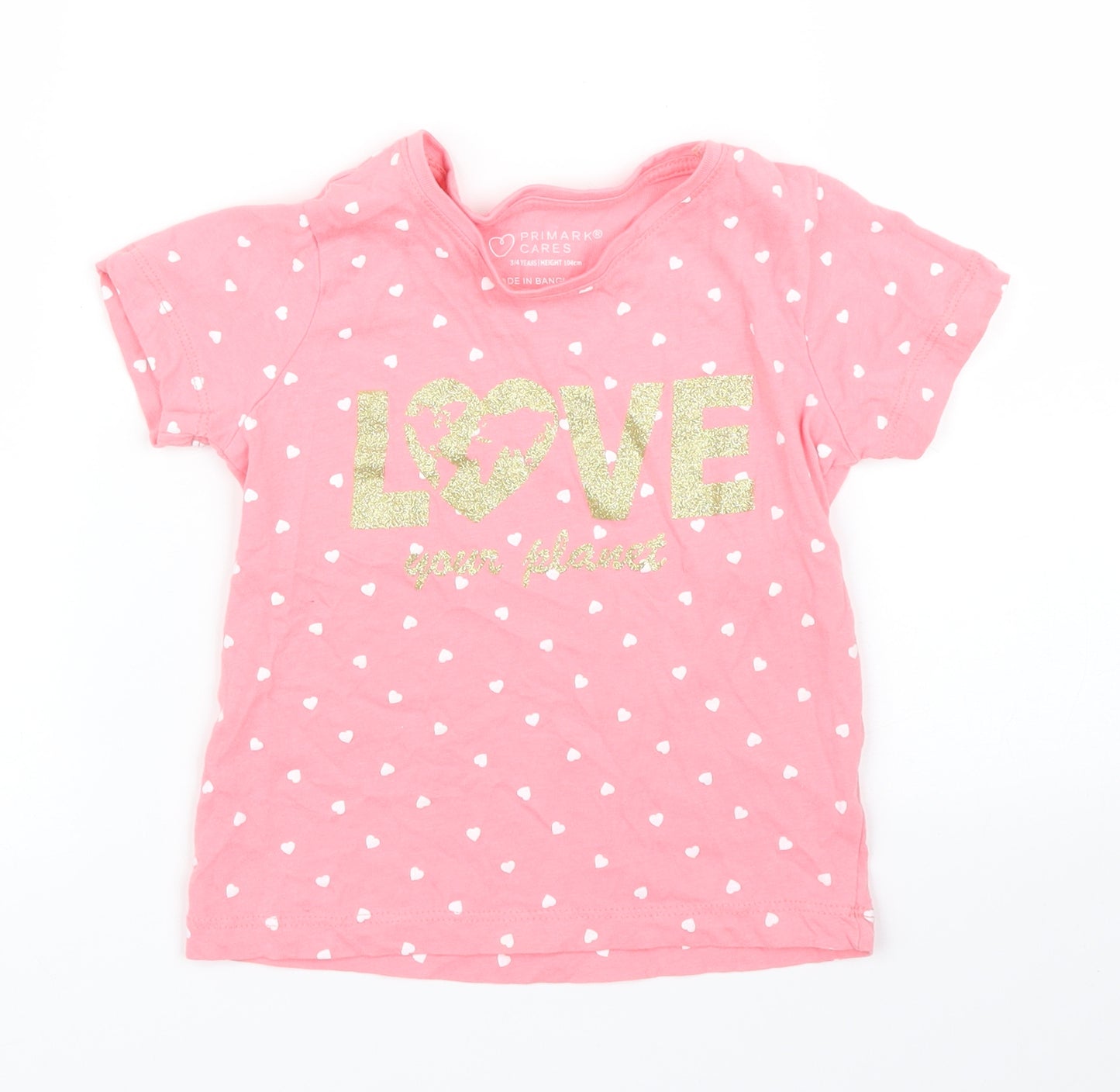 Primark Girls Pink Polka Dot  Basic T-Shirt Size 3 Years