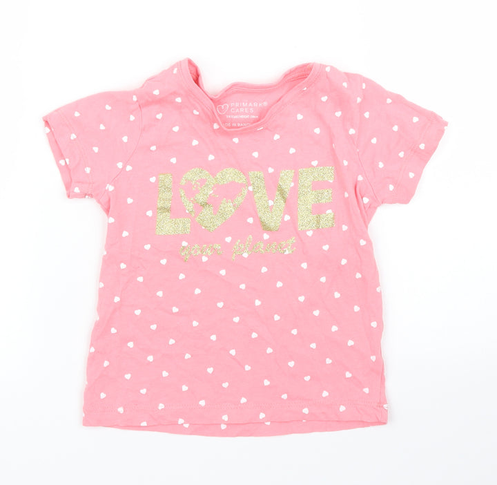 Primark Girls Pink Polka Dot  Basic T-Shirt Size 3 Years