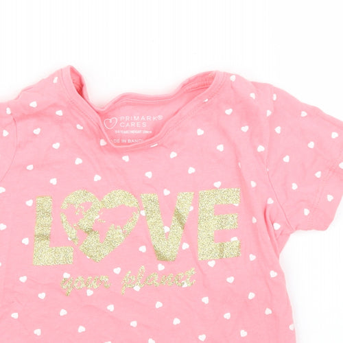 Primark Girls Pink Polka Dot  Basic T-Shirt Size 3 Years