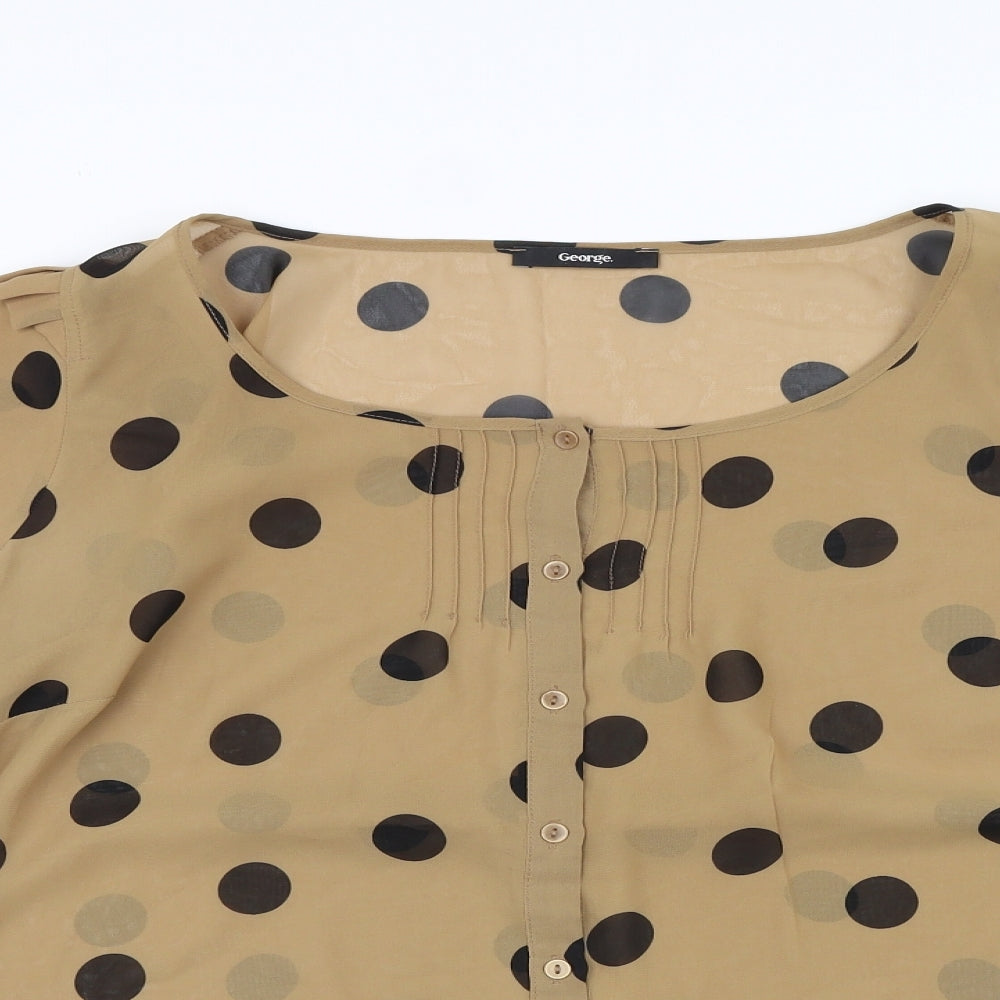 George Womens Brown Polka Dot  Basic Blouse Size 16