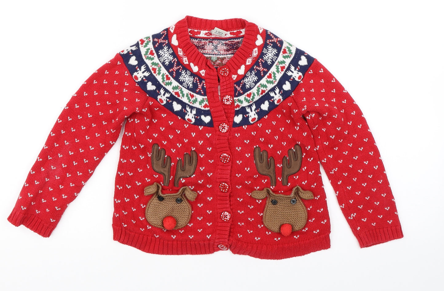 TU Girls Red   Cardigan Jumper Size 3-4 Years