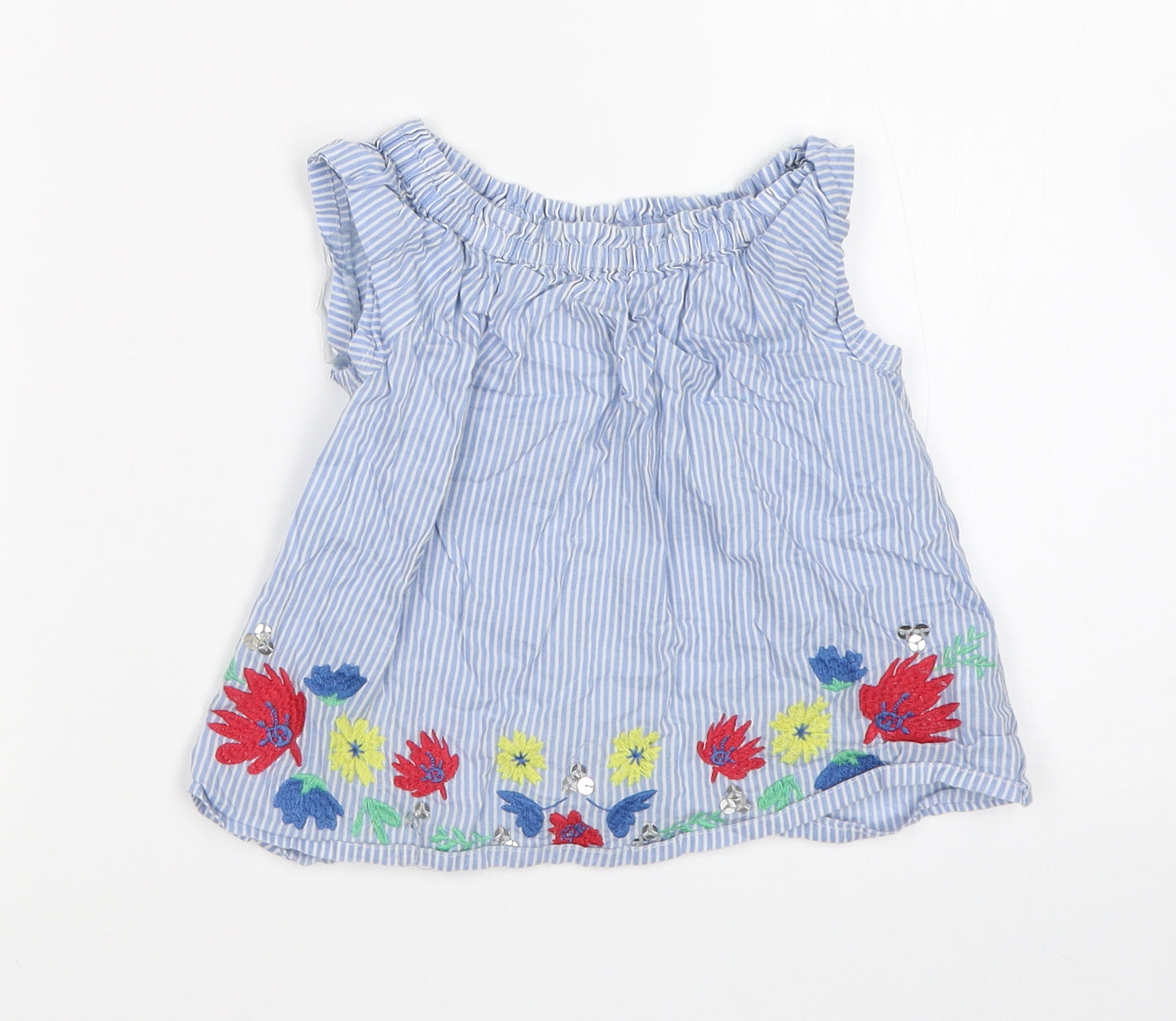 M&Co Girls Blue Striped  Basic Tank Size 3-4 Years