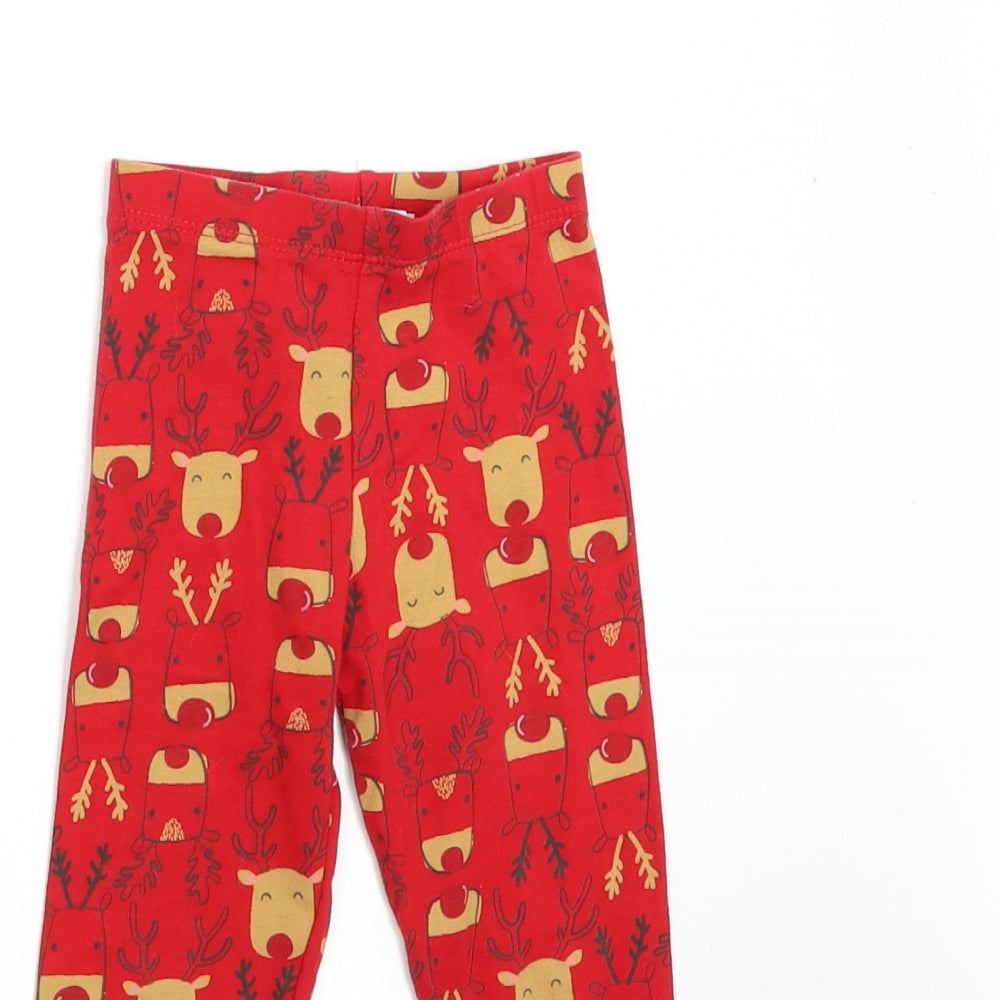 F&F Girls Red Solid   Pyjama Pants Size 2-3 Years  - Reindeer