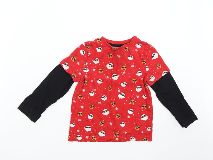 F&F Girls Red Solid Top Pyjama Top Size 4-5 Years - Christmas Santa Reindeer