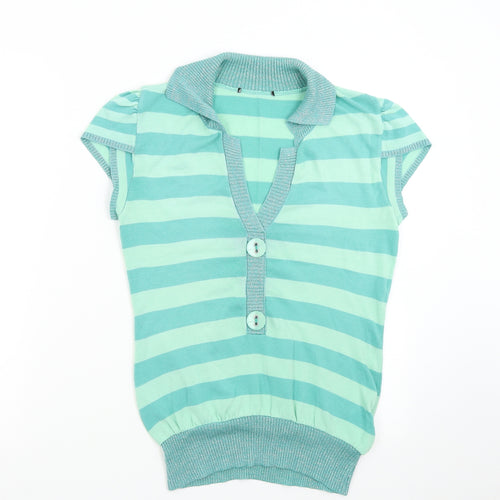 Preworn Womens Green Striped Knit Pullover Jumper Size M