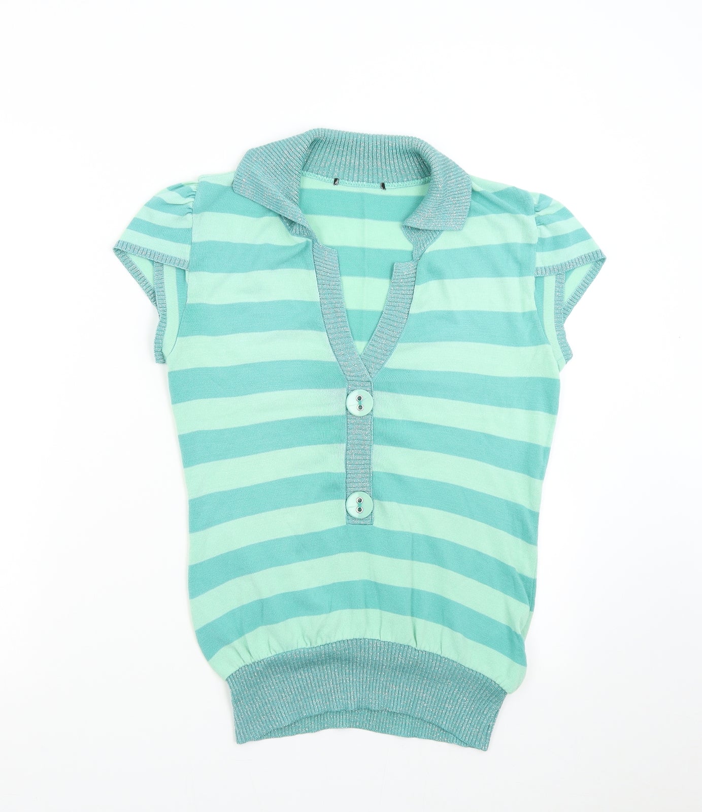 Preworn Womens Green Striped Knit Pullover Jumper Size M