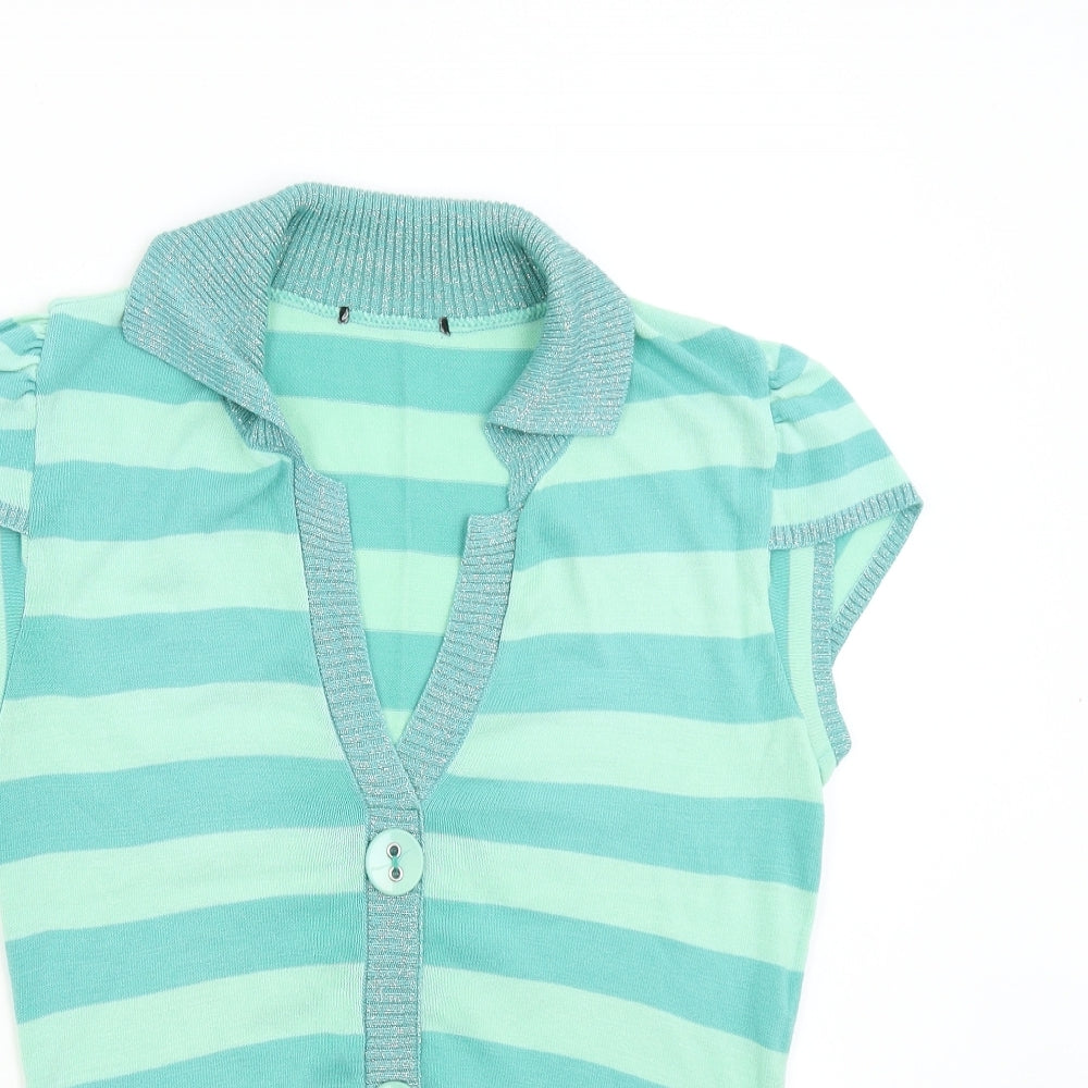 Preworn Womens Green Striped Knit Pullover Jumper Size M