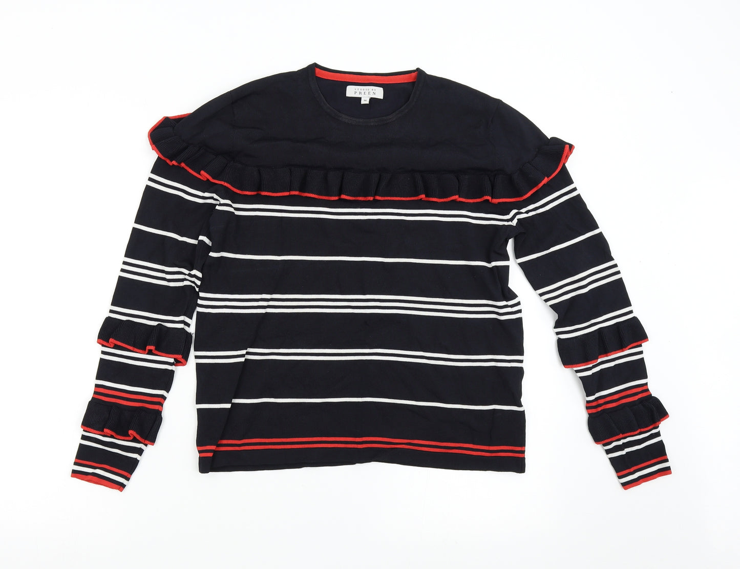 Preen Womens Black Striped Knit Pullover Jumper Size 16