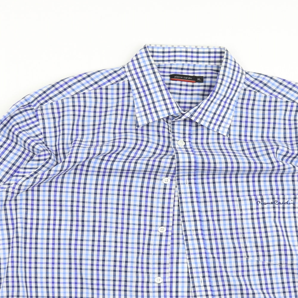 Pierre Cardin Mens Blue Check   Button-Up Size XL