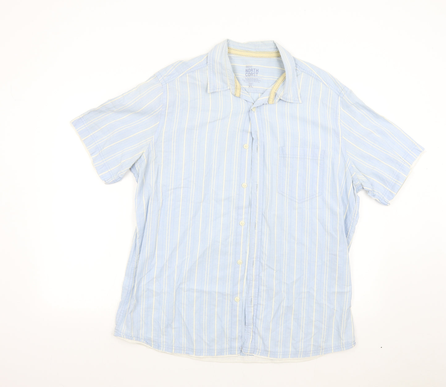 M&S Mens Blue Striped   Button-Up Size XL