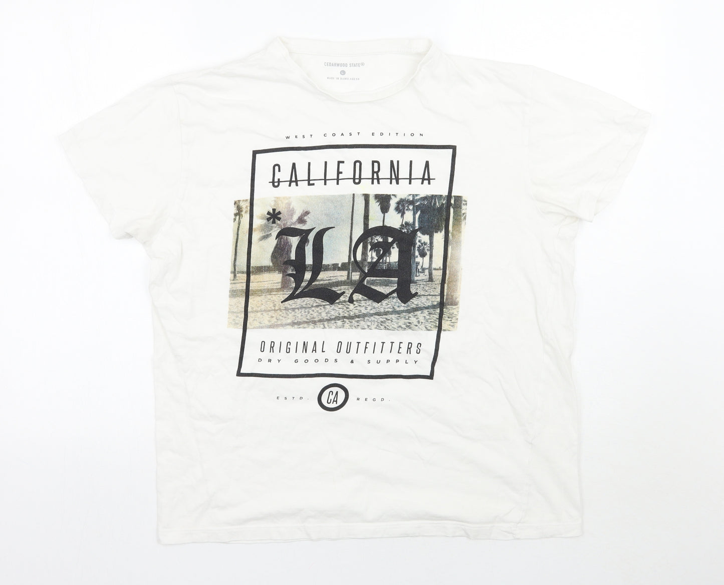 Cedar Wood State Mens White Floral   T-Shirt Size L
