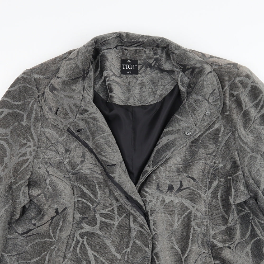 Tigi Womens Grey Floral  Jacket Coat Size 10