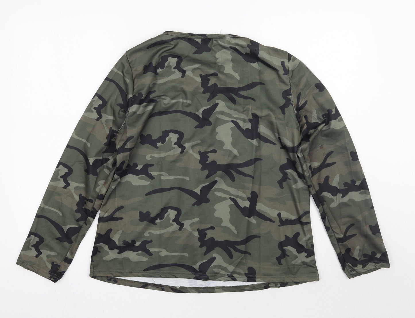 Yoins Womens Green Camouflage  Basic T-Shirt Size L