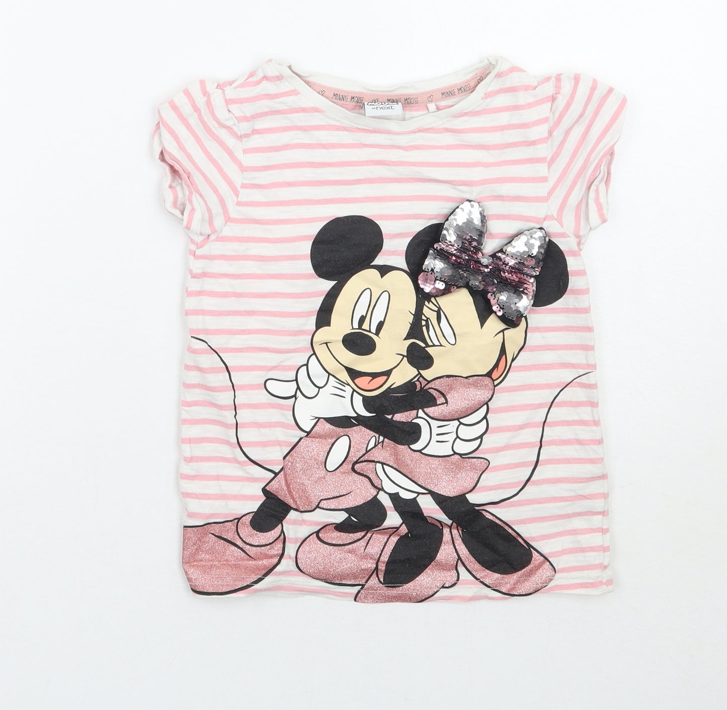 NEXT Girls White Striped  Basic T-Shirt Size 6 Years  - Disney