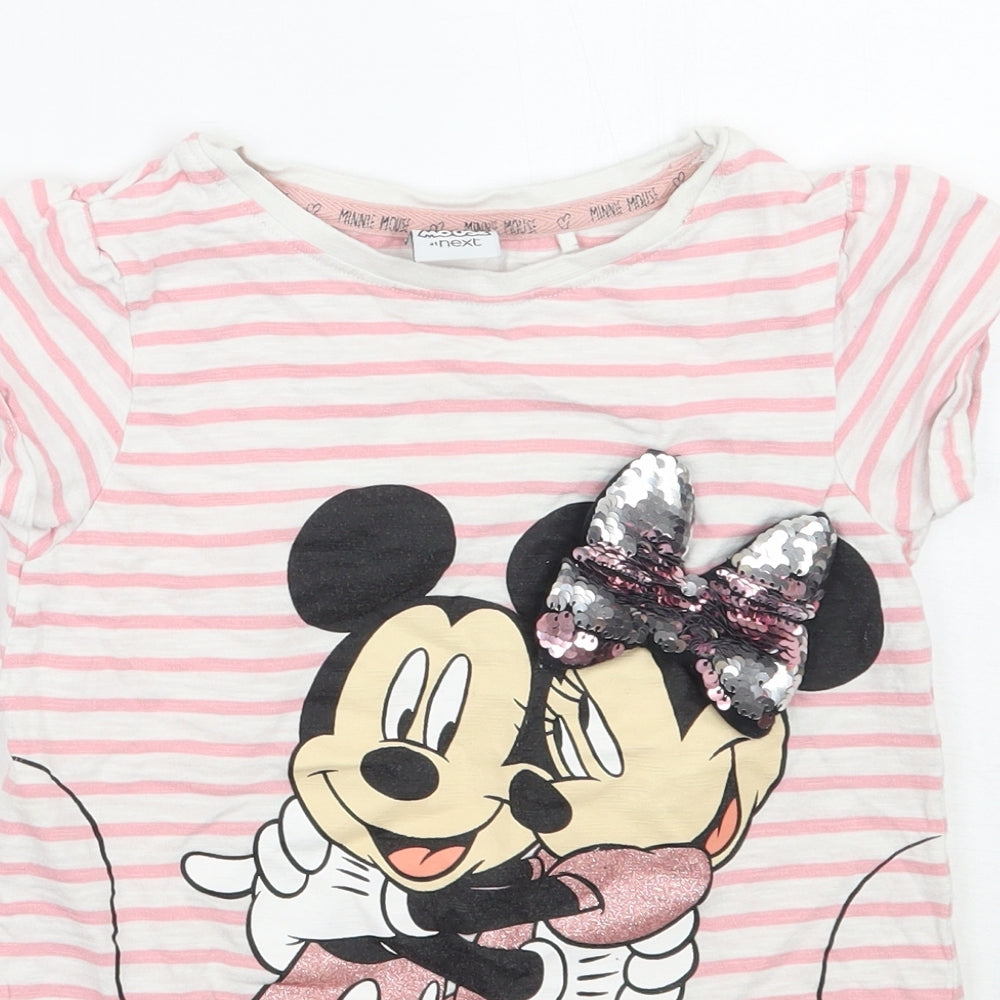NEXT Girls White Striped  Basic T-Shirt Size 6 Years  - Disney