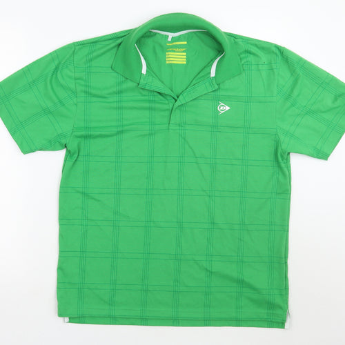 Dunlop Mens Green Check   Polo Size S