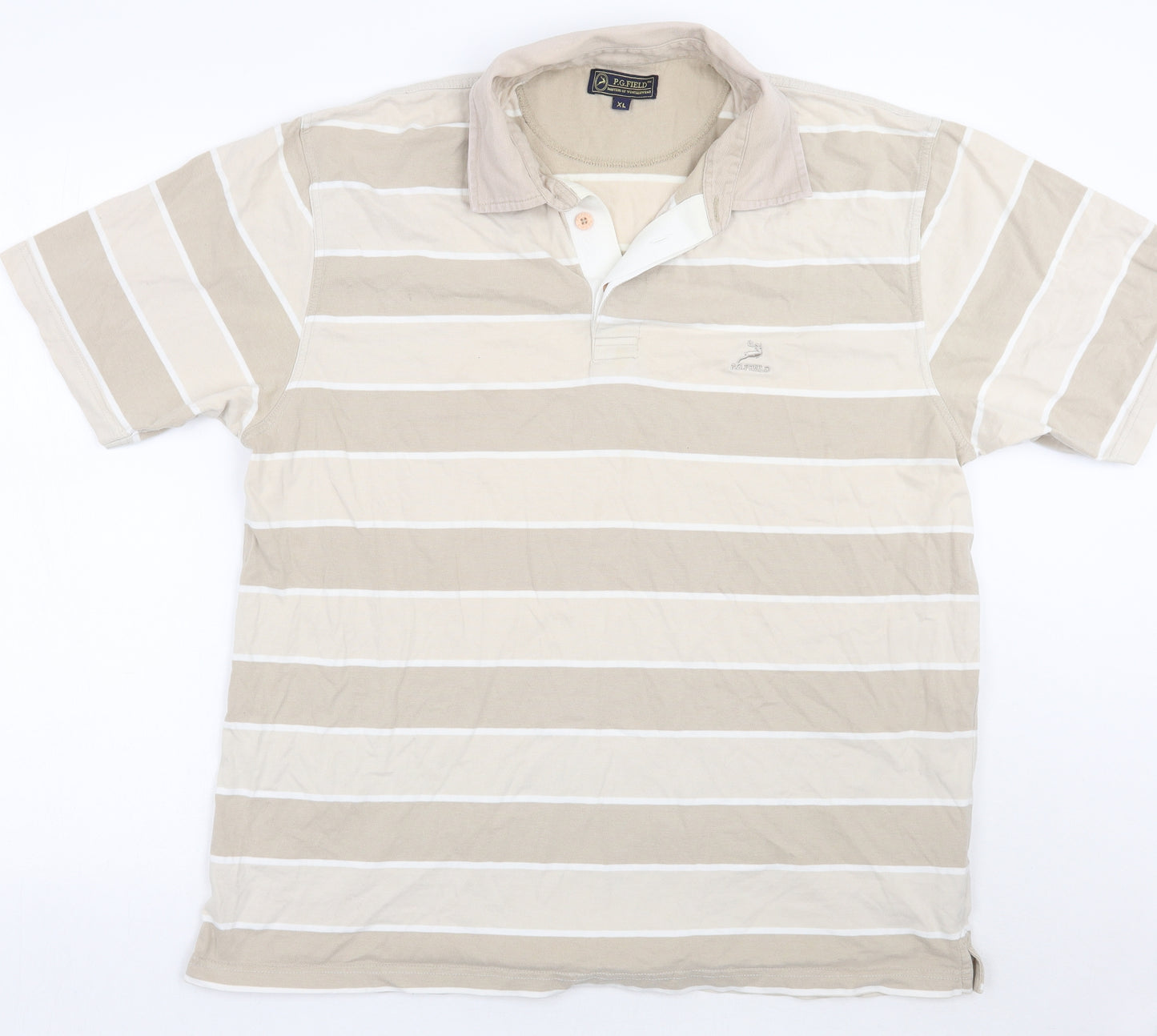 Pg field Mens Beige Striped   Polo Size XL