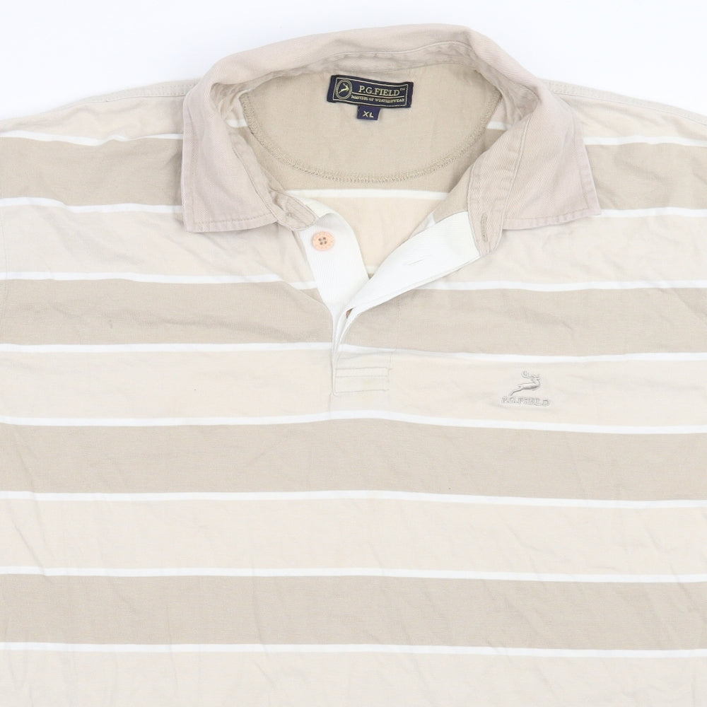 Pg field Mens Beige Striped   Polo Size XL