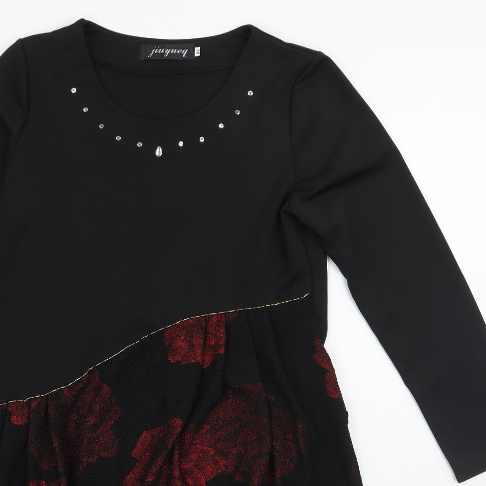 Jiuyueg Womens Black Floral  A-Line  Size M