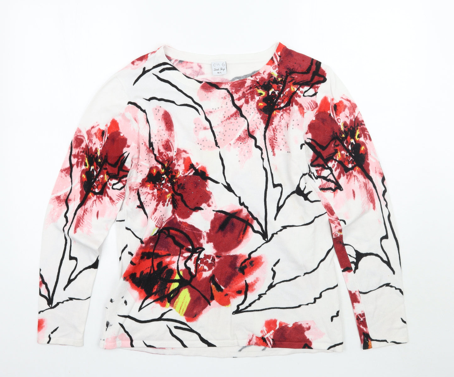 Stock shop Womens White Floral  Pullover Jumper Size L